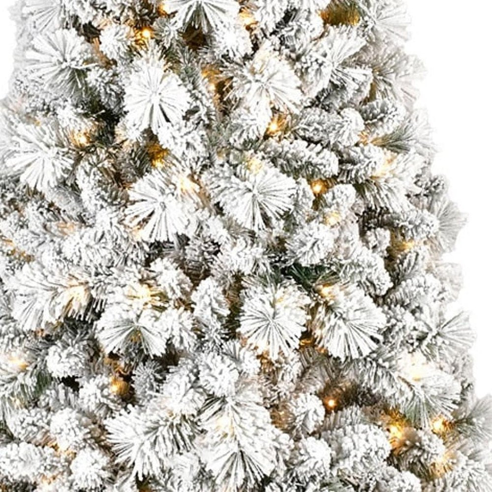 7' Pre Lit Full Flocked Pine Christmas Tree on a white background