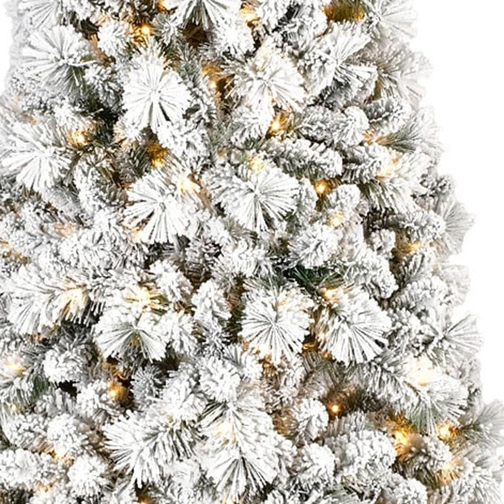 7' Pre Lit Full Flocked Pine Christmas Tree