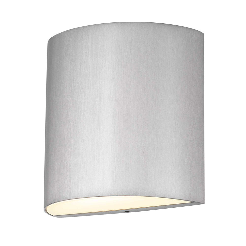 Silver outdoor hanging light with LED illumination, against a white background.
