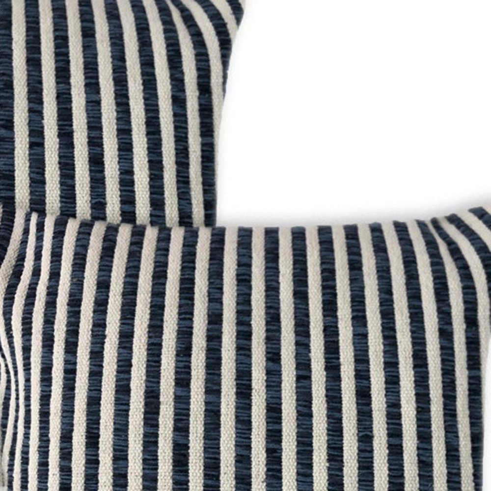 Set of Two 22" X 22" Blue And White Lumbar Striped Cotton Throw Pillow Covers