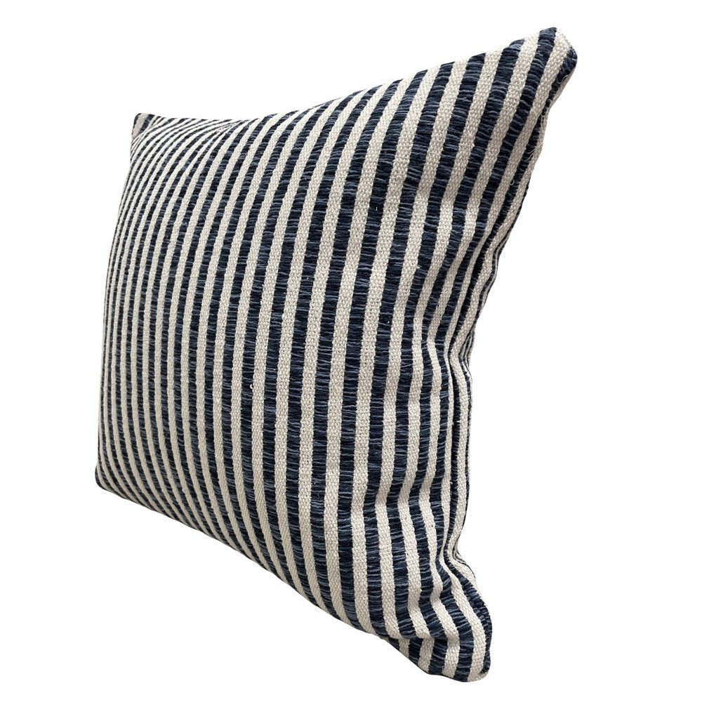 Set of Two 22" X 22" Blue And White Lumbar Striped Cotton Throw Pillow Covers