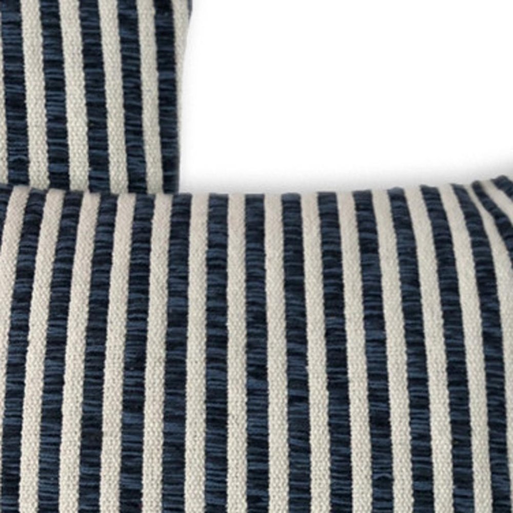Set of Two 22" X 22" Blue And White Lumbar Striped Cotton Throw Pillow Covers