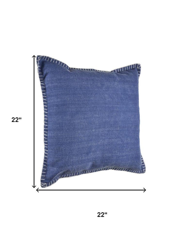 Set of Two 22" X 22" Blue Lumbar Cotton Throw Pillow Covers