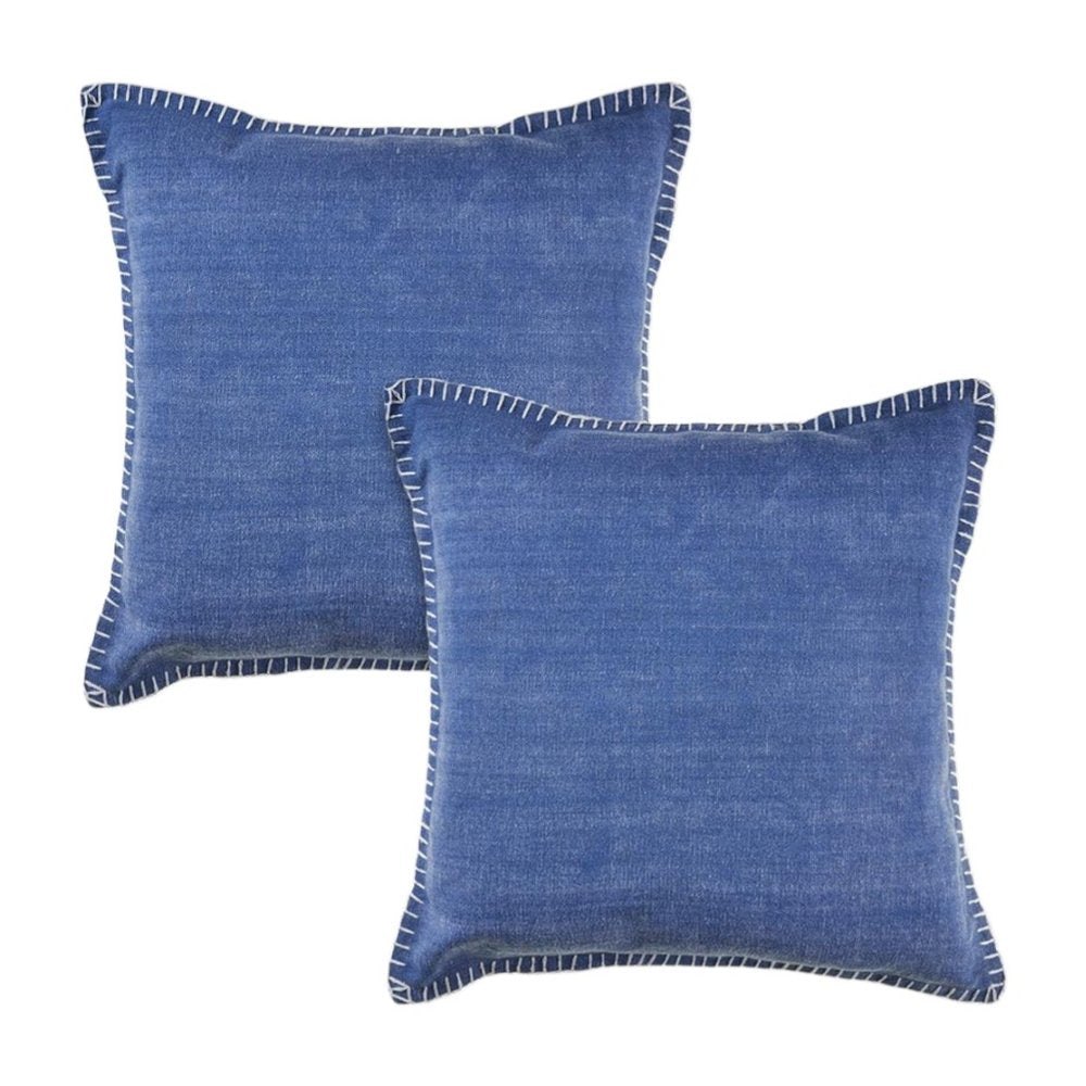 Set of Two 22" X 22" Blue Lumbar Cotton Throw Pillow Covers on a white background