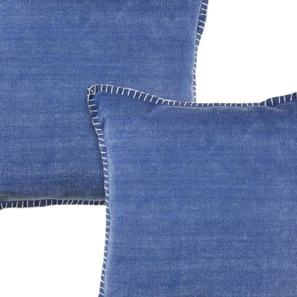 Set of Two 22" X 22" Blue Lumbar Cotton Throw Pillow Covers