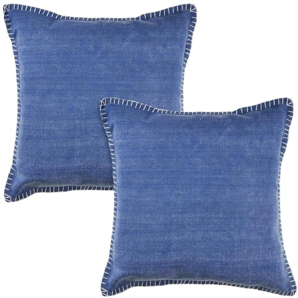 Set of Two 22" X 22" Blue Lumbar Cotton Throw Pillow Covers on a white background