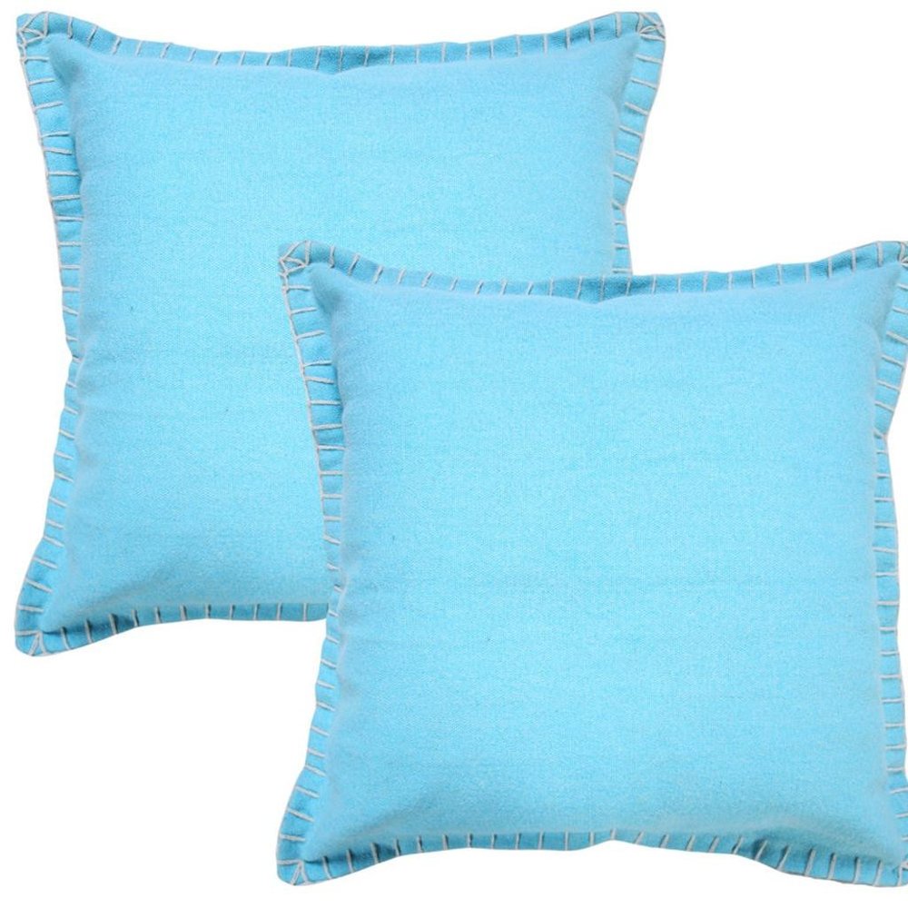 Set of Two 20" X 20" Blue Lumbar Cotton Throw Pillow Covers on a white background