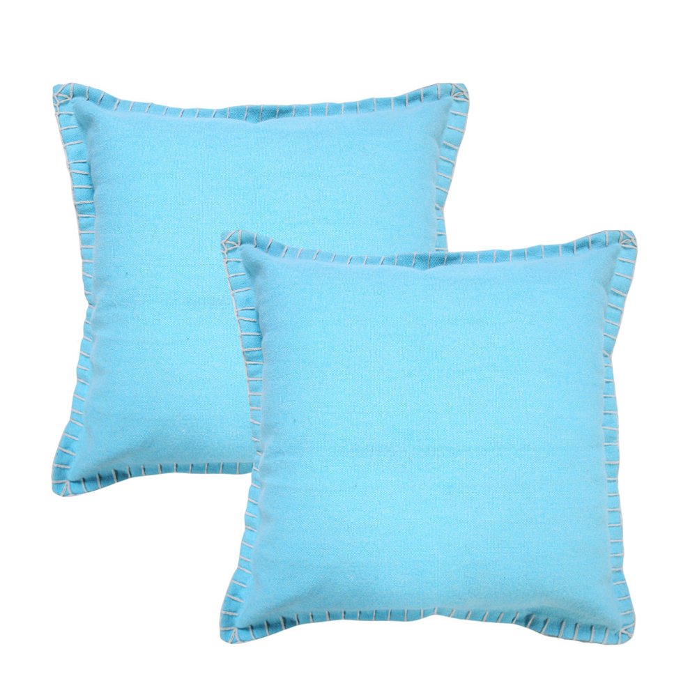 Set of Two 20" X 20" Blue Lumbar Cotton Throw Pillow Covers
