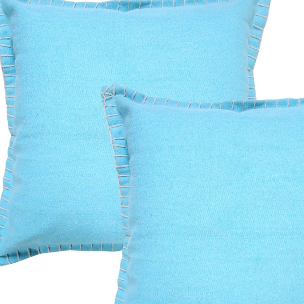 Set of Two 20" X 20" Blue Lumbar Cotton Throw Pillow Covers close-up detail