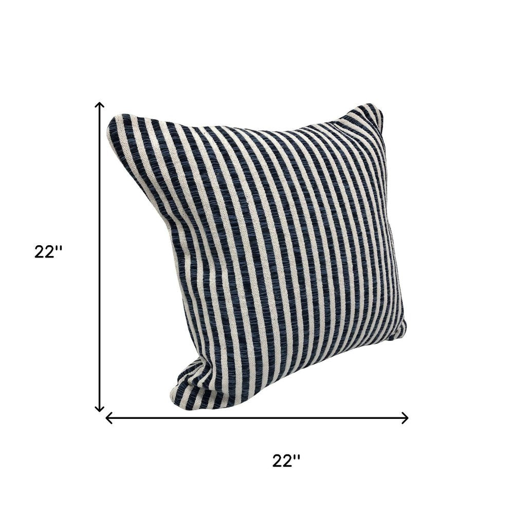 Set of Two 22" Blue And White Striped Cotton Throw Pillows on a white background