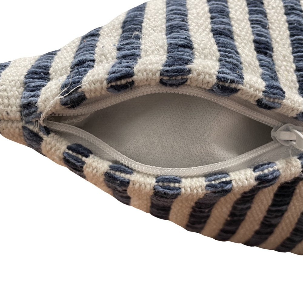 Set of Two 22" Blue And White Striped Cotton Throw Pillows