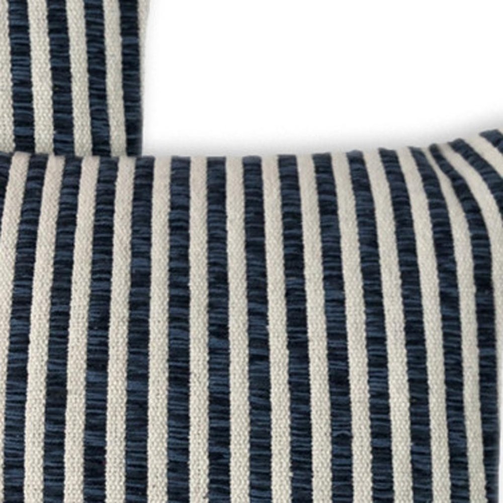 Set of Two 22" Blue And White Striped Cotton Throw Pillows