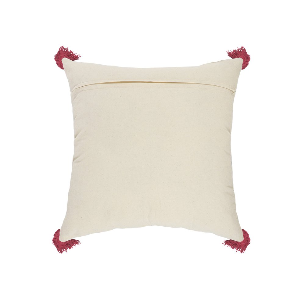 Set of Two 20" White Teal Blue Tan And Crimson Geometric Cotton Throw Pillows