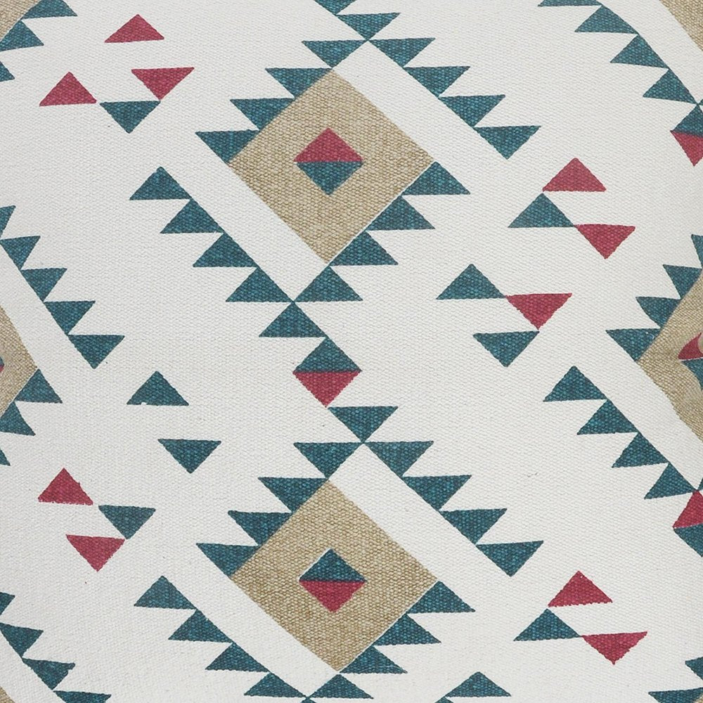 Set of Two 20" White Teal Blue Tan And Crimson Geometric Cotton Throw Pillows