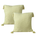 Set of Two 20" Yellow Cotton Throw Pillows with Tassels on a white background