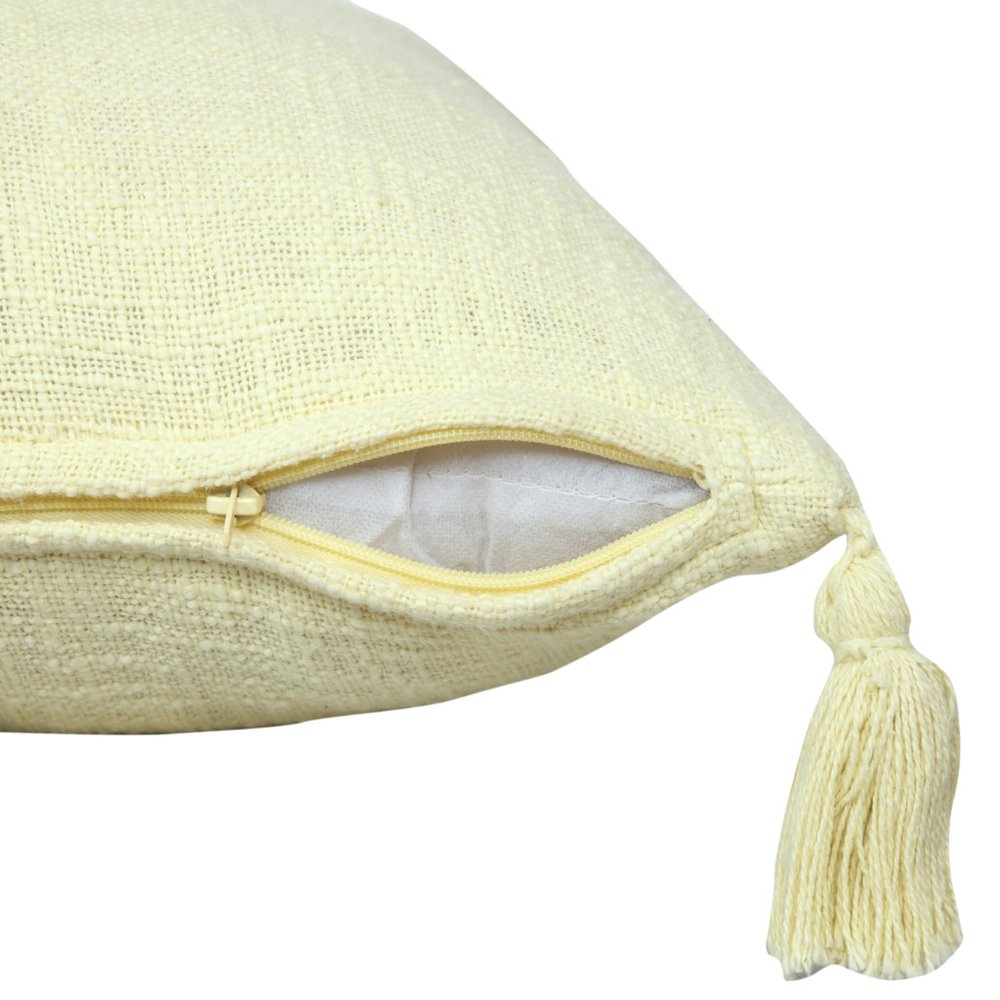 Set of Two 20" Yellow Cotton Throw Pillows with Tassels
