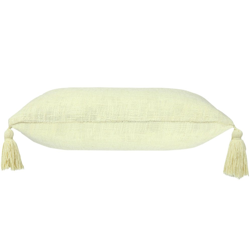 Set of Two 20" Yellow Cotton Throw Pillows with Tassels