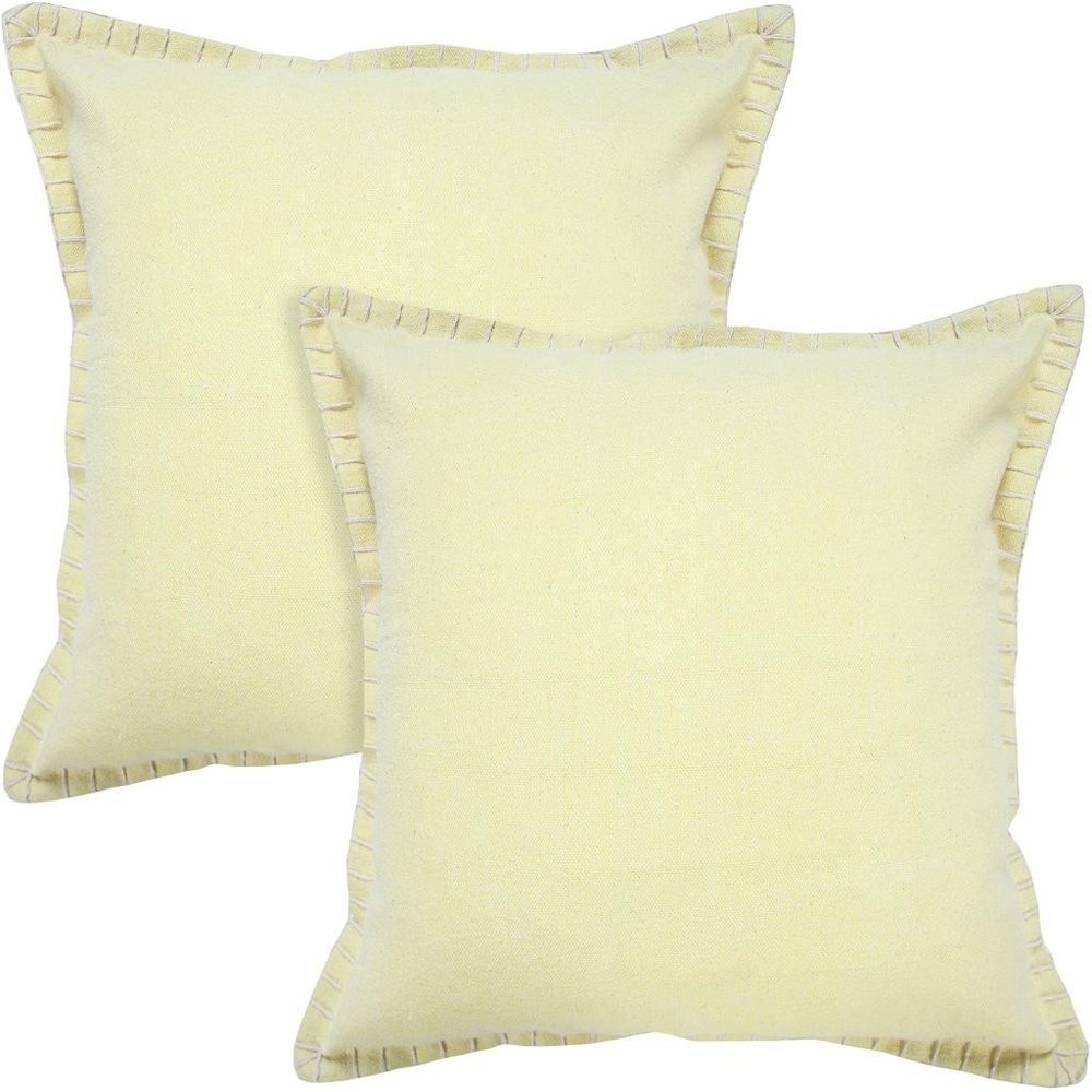 Set of Two 20" Yellow Cotton Throw Pillows on a white background