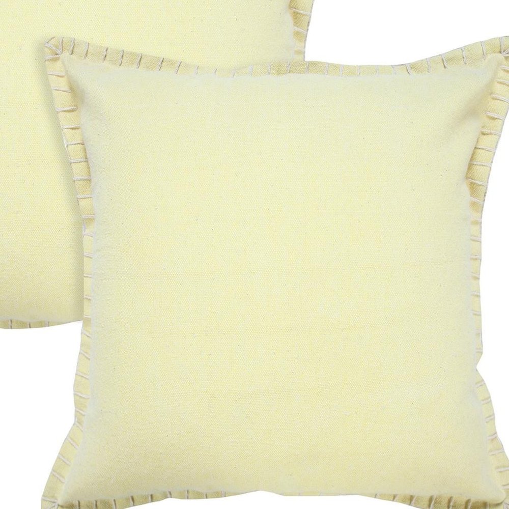 Set of Two 20" Yellow Cotton Throw Pillows close-up detail