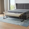 63" Cream and Gray Quilted Faux Leather and Steel Upholstered Bench