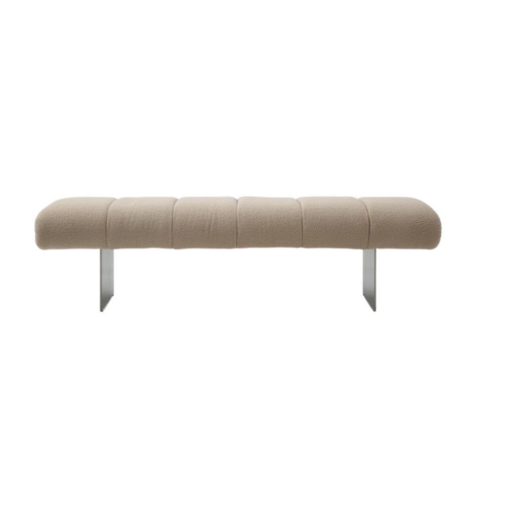 63" Beige and Nickel Boucle and Steel Upholstered Bench