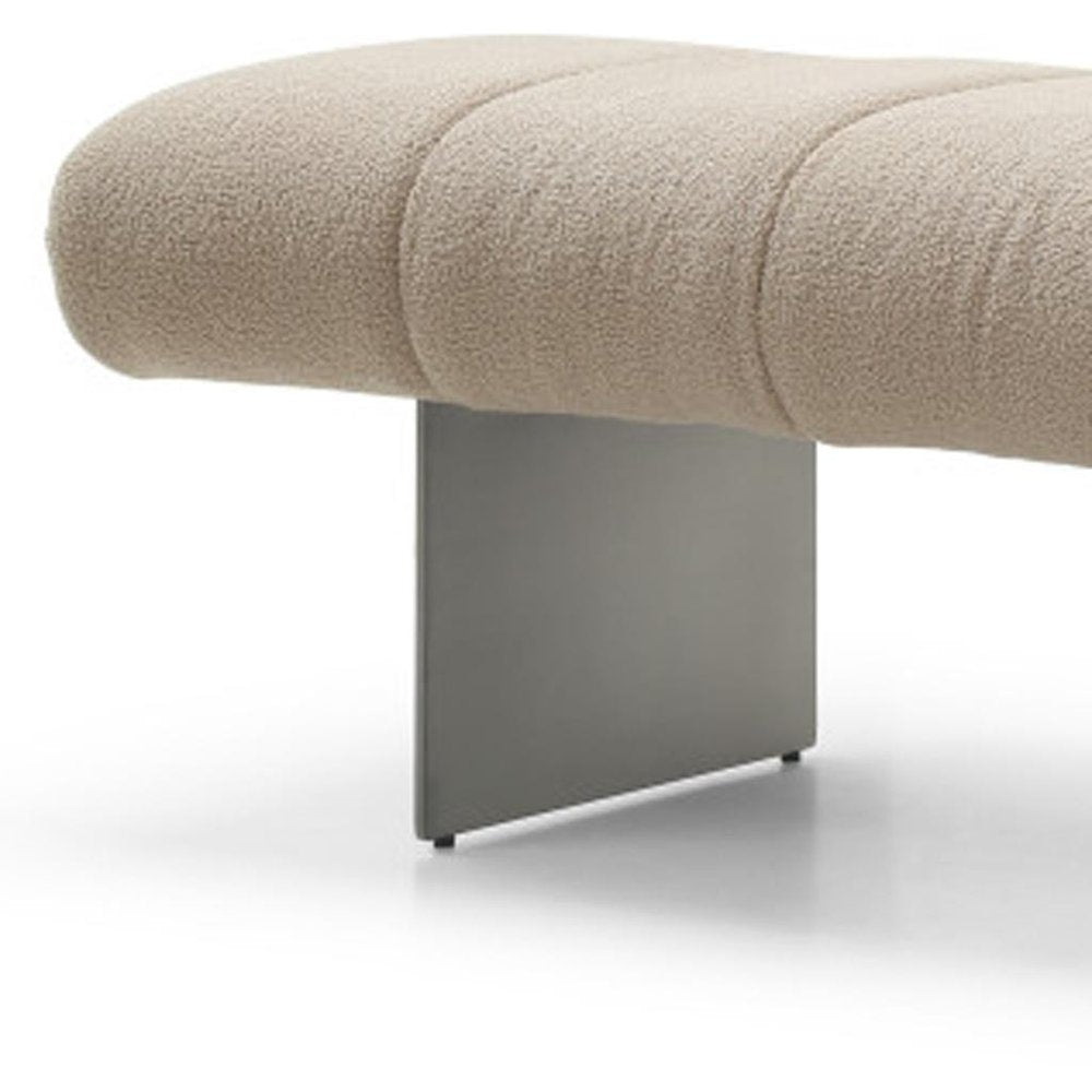 63" Beige and Nickel Boucle and Steel Upholstered Bench