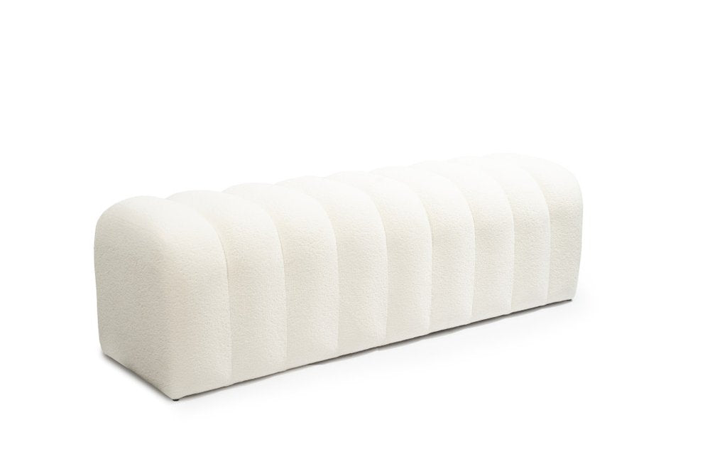 59" White Tufted Boucle Upholstered Bench