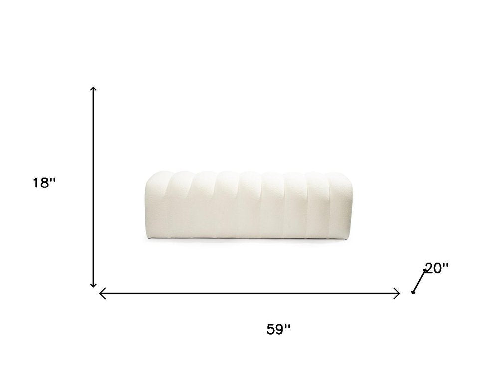 59" White Tufted Boucle Upholstered Bench