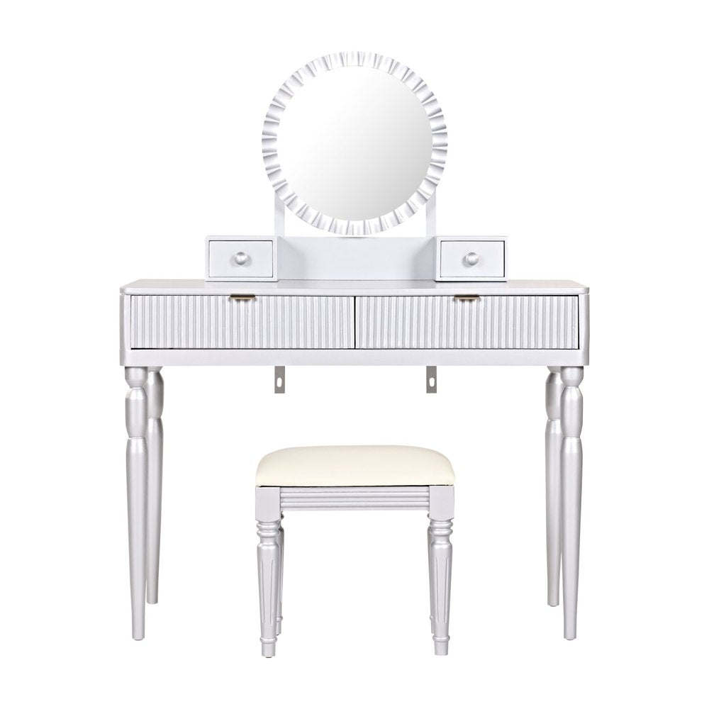 39" Silver Wood Mirrored Two Drawer Vanity Table