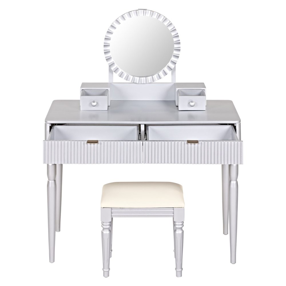 39" Silver Wood Mirrored Two Drawer Vanity Table