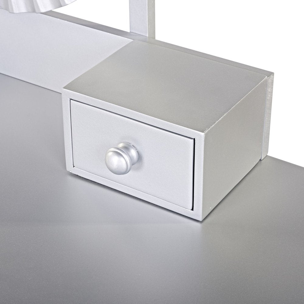 39" Silver Wood Mirrored Two Drawer Vanity Table