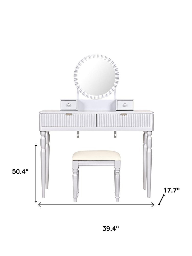39" Silver Wood Mirrored Two Drawer Vanity Table