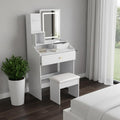 43" White Wood Mirrored Three Drawer Vanity Table