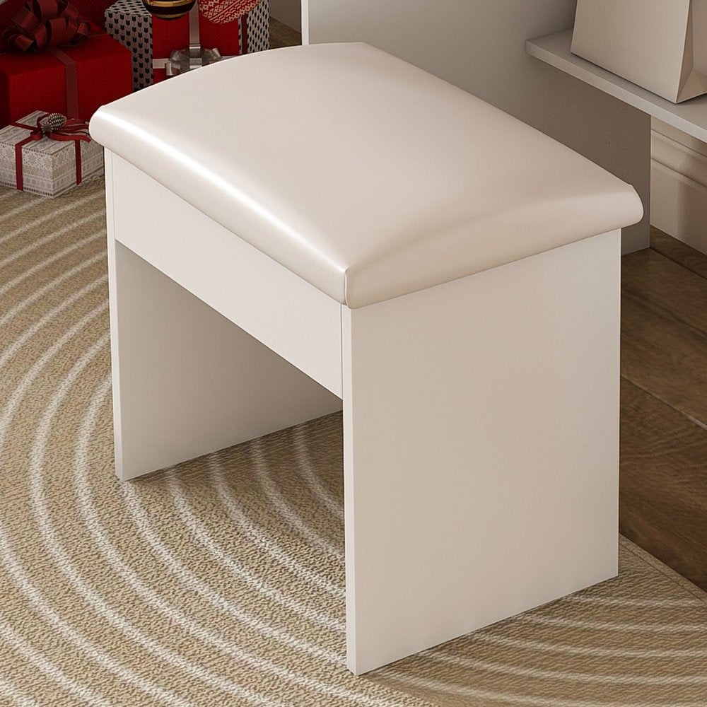 43" White Wood Mirrored Three Drawer Vanity Table
