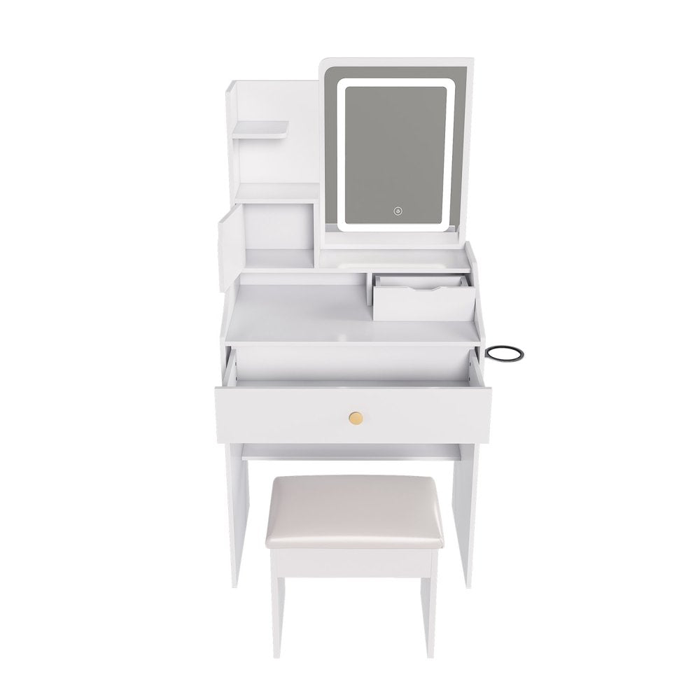 43" White Wood Mirrored Three Drawer Vanity Table