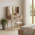 30" Brown Wood Mirrored Four Drawer Vanity Table