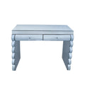 39" Silver Wood Two Drawer Vanity Table. Vanity table isolated on a plain white background, finished in silver wood.