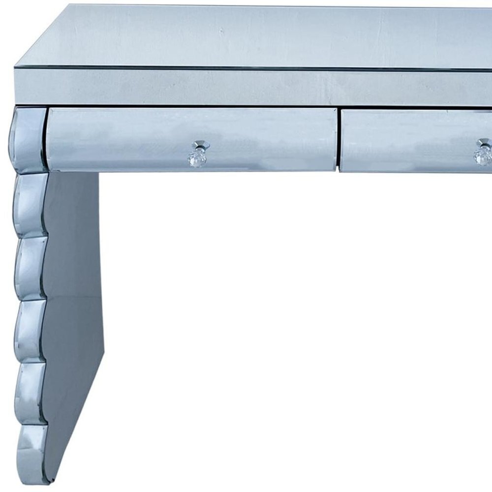 39" Silver Wood Two Drawer Vanity Table