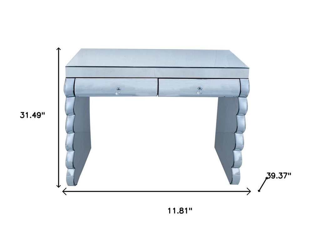 39" Silver Wood Two Drawer Vanity Table