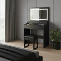30" Black Wood Mirrored Five Drawer Vanity Table