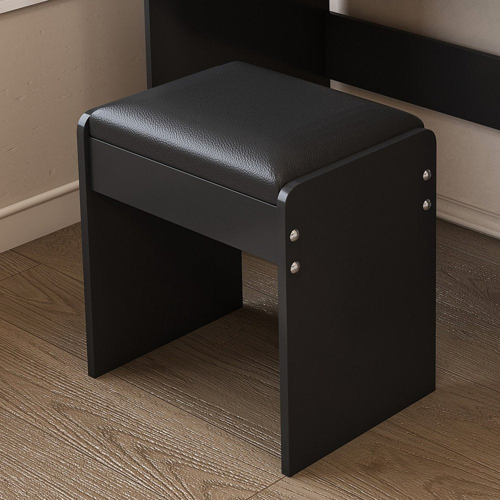 30" Black Wood Mirrored Five Drawer Vanity Table