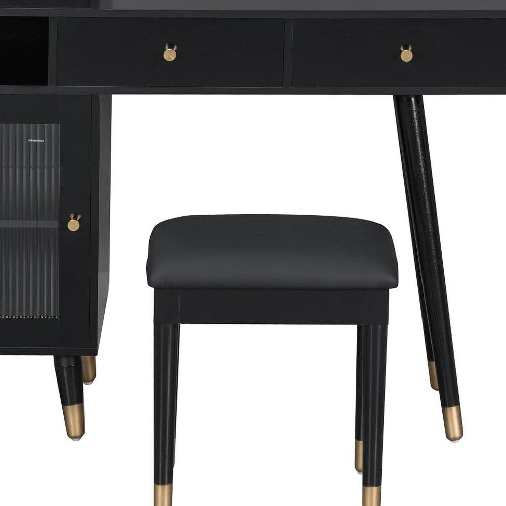 44" Black Wood Two Drawer Vanity Table. Vanity table isolated on a plain white background, in a black wood finish.