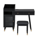 44" Black Wood Two Drawer Vanity Table. Vanity table isolated on a plain white background, finished in black wood.