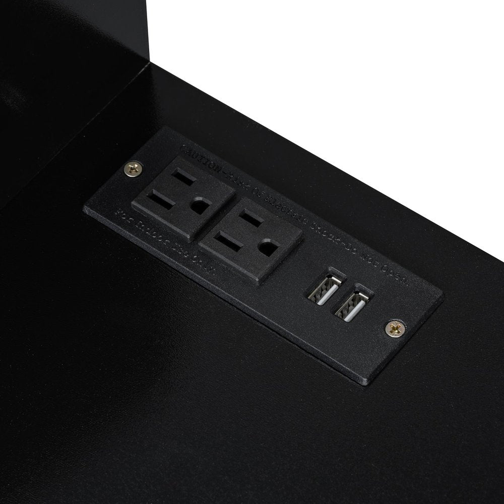 44" Black Wood Two Drawer Vanity Table photographed against a dark studio background in black.