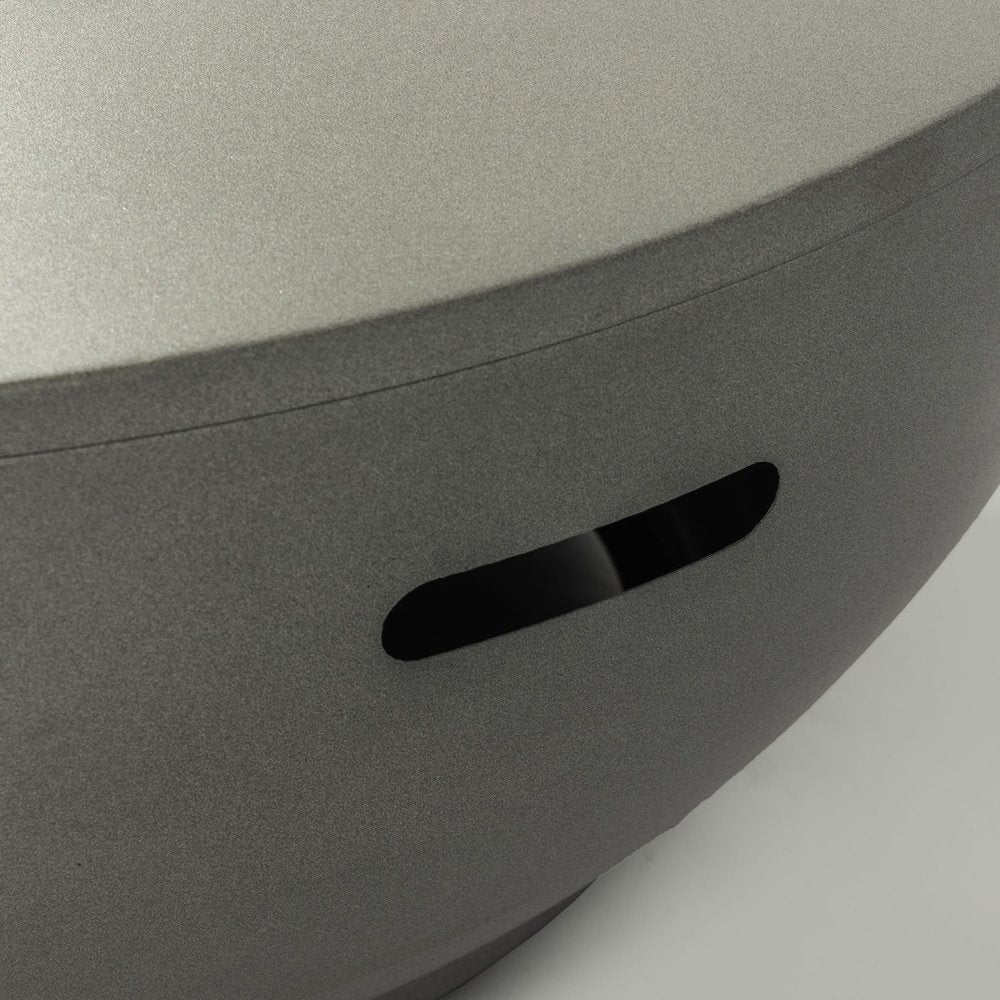 50000 BTU 36" Gray Steel Propane Round Fire Pit With Cover close-up highlighting the gray metal surface.