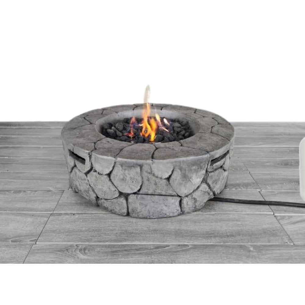 40000 BTU 28" Gray Concrete Propane Round Fire Pit With Cover