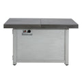 50000 BTU 45" Gray Aluminum Propane Rectangular Fire Pit With Cover. Outdoor fireplaces and firepit isolated on a plain white background, showing a gray metal surface.