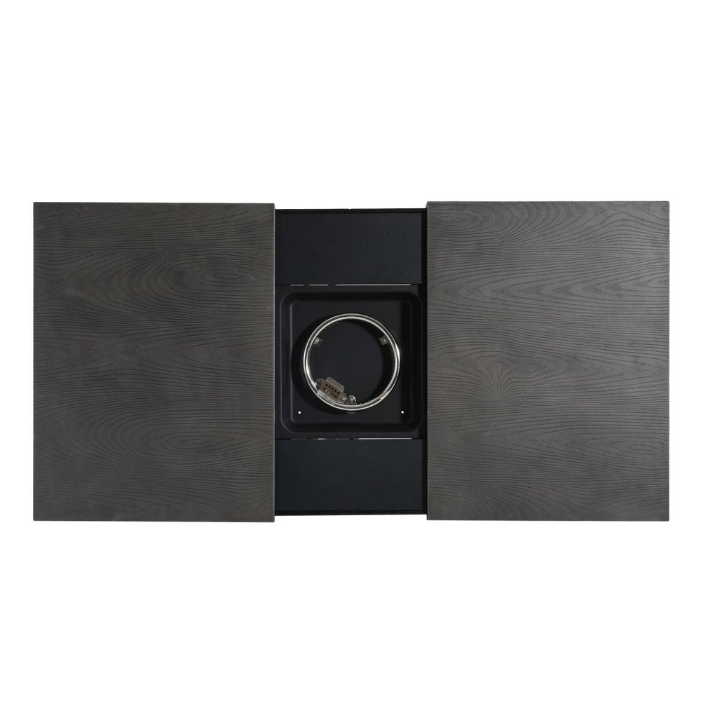 50000 BTU 45" Gray Aluminum Propane Rectangular Fire Pit With Cover. Outdoor fireplaces and firepit isolated on a plain white background, finished in gray metal.