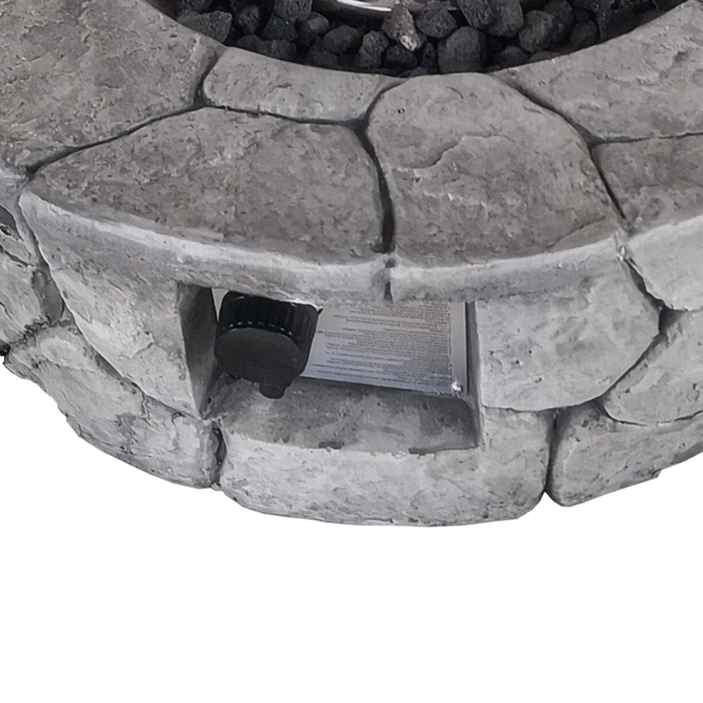 40000 BTU 28" Gray Steel Propane Round Fire Pit With Cover. Outdoor fireplaces and firepit in gray metal.