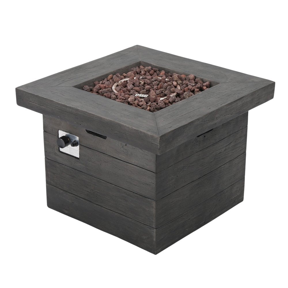 40000 BTU 32" Gray Steel Propane Rectangular Fire Pit With Cover. Outdoor fireplaces and firepit isolated on a plain white background, showing a gray metal surface.